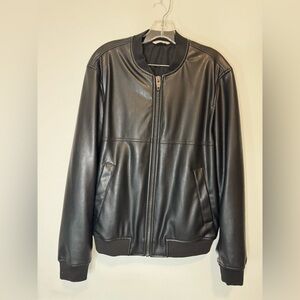 Zara Men’s Black Faux Leather Bomber Jacket Medium